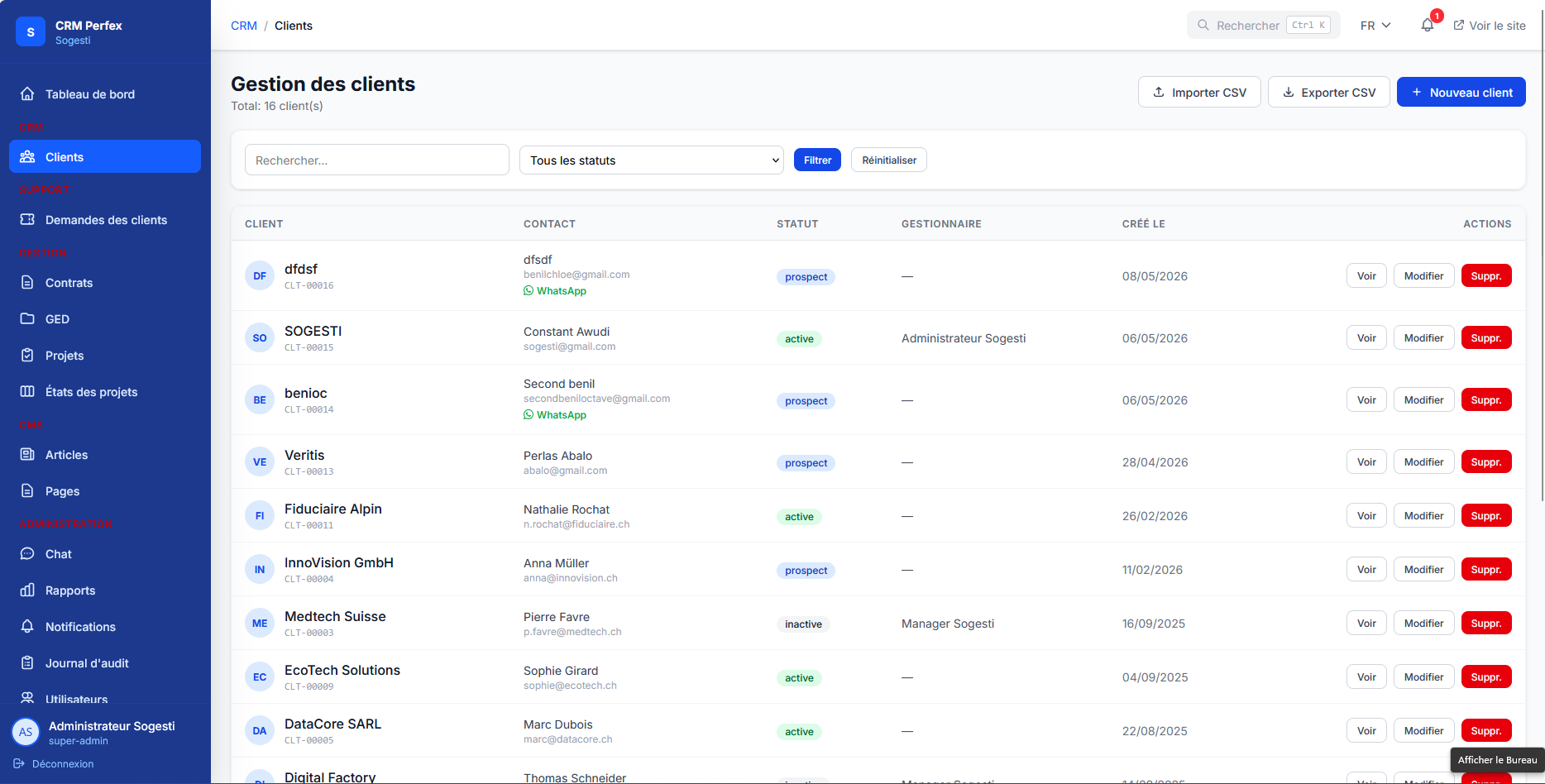 Gestion des clients